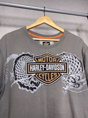 Harley Davidson Vintage 00s Dragon Print T Shirt Tee Gray Sz L | eBay
