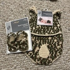 Hand Crocheted Hat, Diaper Cover  Booties Set Deer 0-9 M New Photography Outfit