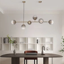 6-Light Modern Gold Linear Globe Ceiling Light Pendant Lamp Sputnik Chandelier