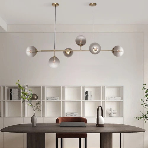 6-Light Modern Gold Linear Globe Ceiling Light Pendant Lamp Sputnik Chandelier - Bild 4 von 6