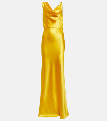 Veronica Beard Sanderson Satin Kutte Maxikleid gelb US 6 UK 10 UVP 610 £