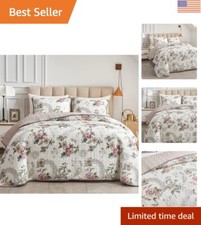 Soft Microfiber Reversible Quilt Set Queen/Full Floral Bedspread 90" x 90"