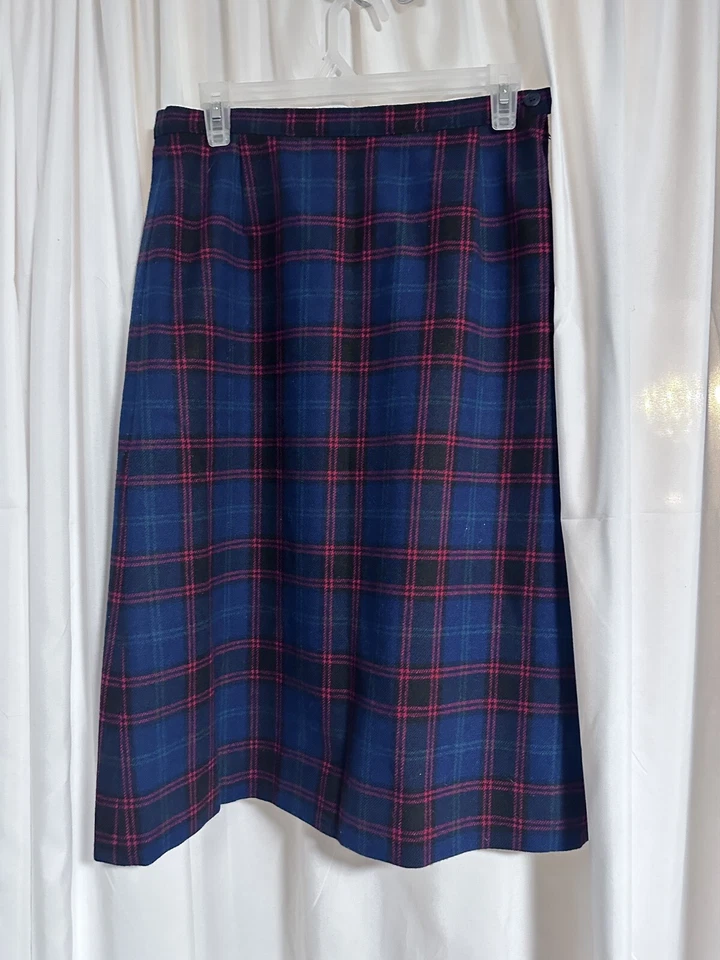 Falda Pendleton Vintage de Lana a Cuadros, Recta Azul Marino y Rojo Talla 12 Foto 4 de 4