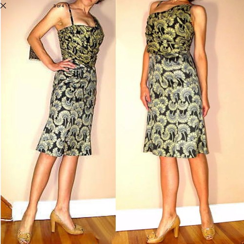 $690 Just Cavalli Italy Y2K Silk Blend Black Gold Logo Vintage Dress 42 6-8 NWT