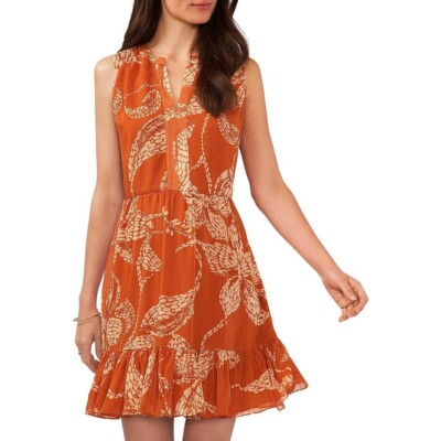 Vince Camuto Womens Clay Pot Sundown Chiffon Metallic Fit Flare Dress  Size XS