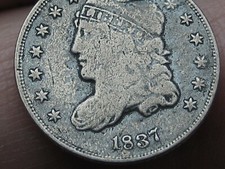 1837 Silver Capped Bust Half Dime- Small 5C, Fine Details