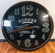 Coffee Wall Clock 12" Latte Cappuccino Theme FirsTime Round Brown Ticking Works