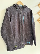 UNDER ARMOUR Full Zip Hooded Fleece Lined Jacket Geometric Women  s Sz L Vented