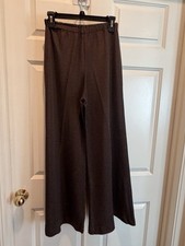 Vintage 1970s Brown Polka Dot Polyester Bell Bottom Pants Elastic Waist Flare