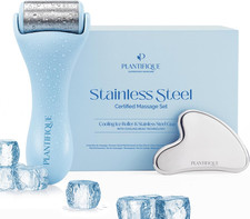 Facial Ice Roller and Stainless Steel Gua Sha Set - Cryotherapy Skin Care Massag