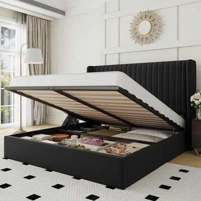 Queen Size Lift Up Storage Bed Frame, Hydraulic System, Upholstered Platform ...