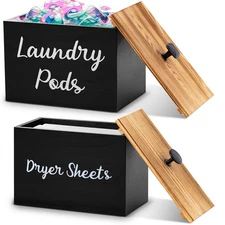 2 Pcs Wood Rustic Laundry Dryer Sheet Holder Pod Container with Lid 8.7 x 6.3...