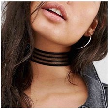 Vintage Hollow Lace Choker Necklace Black Tulle Lace Collar Necklaces Thin Wide