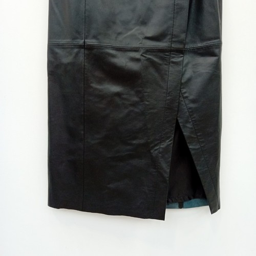 Levete Room Leather Skirt UK10 Black Knee Length Wrap Button New with Tags FLT17 - Picture 3 of 9