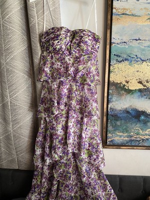 AIDAN AIDAN MATTOX Womens Maxi Dress Strapless Floral Purple Ruffles Chiffon 2