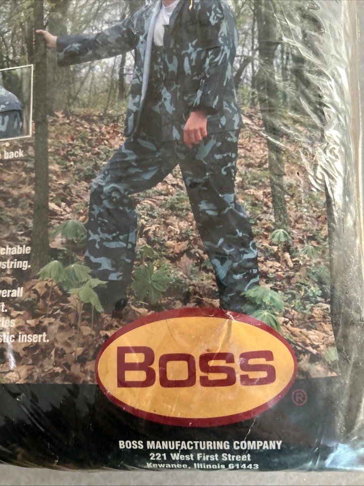 BOSS 35mil 3 Pc Camo Rain Suit Polyester Lined Hunting Jacket & Bibs NEW M - Image 2 of 4