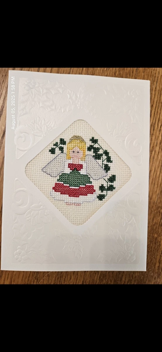Completed Counted Cross Stitch Angel Greeting Card