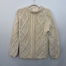 Vintage Fisherman Wool Sweater Cableknit Cream Chunky Knit 60s 70s 80s