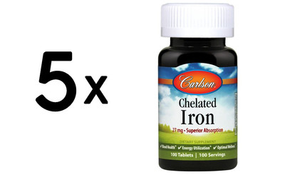 5 x Carlson Labs Chelated Iron, 27mg - 100 tabs (112,00 EUR/kg)