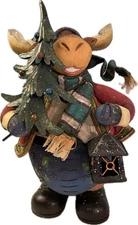 Christmas Moose Holding Christmas Tree & Lantern 12 inches in height