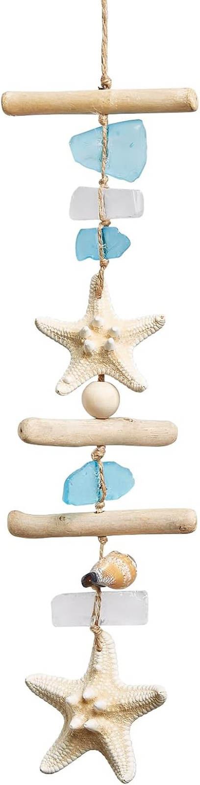 Sea Glass Wooden Nautical Wall Decor, Coastal Starfish Bathroom Decor Sea Shells