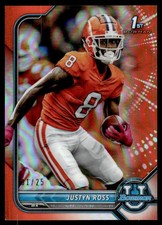 2021 Bowman University Chrome Orange #12 Justyn Ross - Clemson Tigers 1/25