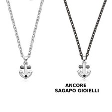 Collana ancora uomo Girocollo acciaio e zircone nero Sagapo SNK05 SNK06 S'agapo