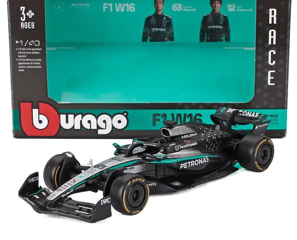 Burago 1/43 F1 Mercedes W16 2025 George Russell Statisches Modell Diecast-image