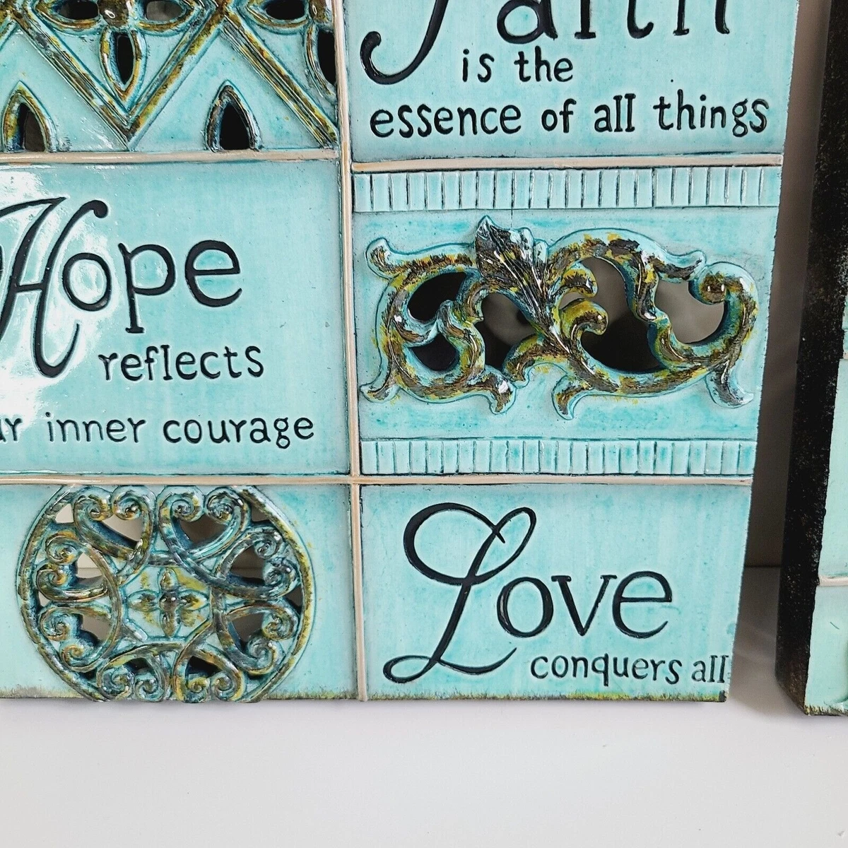 Live Laugh Love Wohndeko Emaille-Finish Wandkunst Set türkis braun 9,5"x9,5"