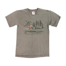 Fruit of the Loom Gray Nature Moose Graphic Print Crew Neck Men's T-Shirt M