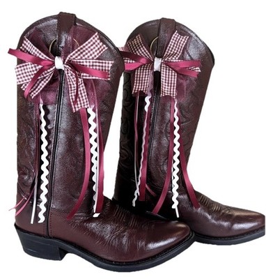 College Game Day or Rodeo Boot Bows MAROON AND WHITE Set of 2 Great Grad Gift 