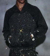 New Luxury Men Diamond Rhinestones Fashion Black Hoodie High Quality