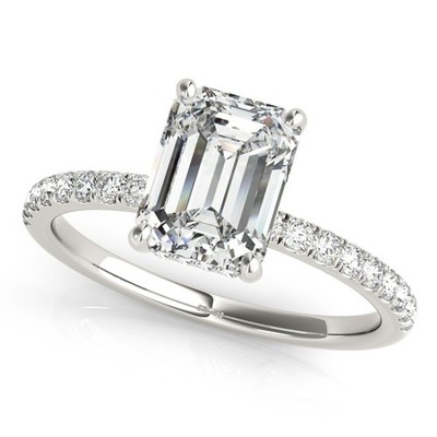 Verlobungsring 2,00 kt Smaragdschliff im Labor gezüchteter Diamant versteckter Halo Platin D/VS
