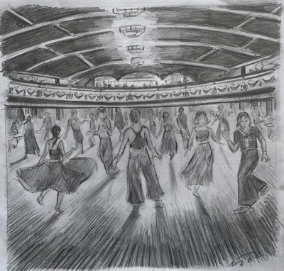 Northern Soul; ''Dancers at Wigan Casino, Pencil Sketch'', 12 x 12 ins