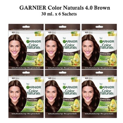 6 x Garnier Color Naturals Hair Color Cream 4.0 Brown, Grey Hair Coverage 30ml