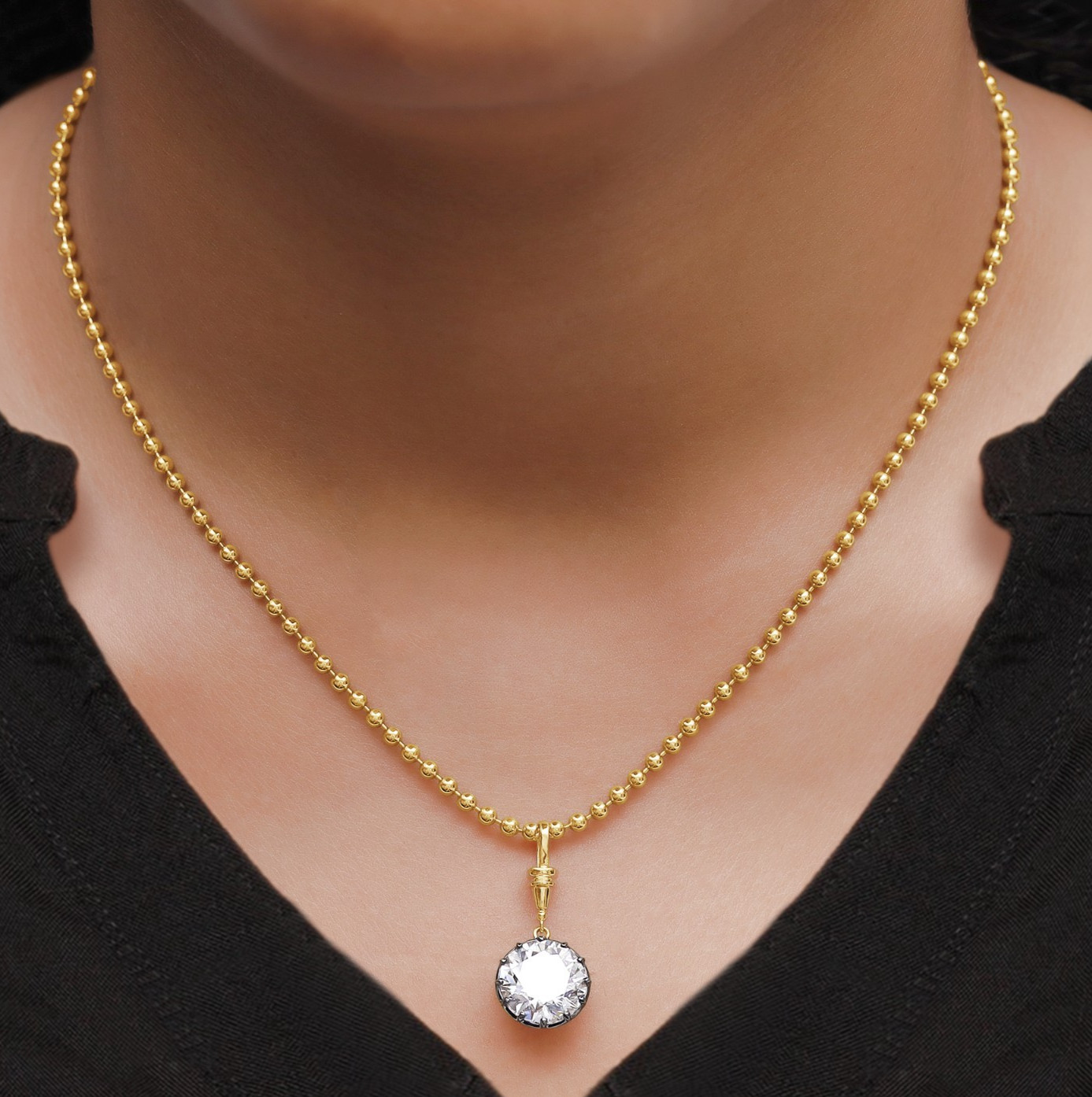 5 Ct Round Cut Diamond Solitaire Necklace 14K Yellow Gold Lab Grown