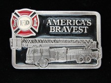 OB03129 NOS VINTAGE 1980s AMERICA'S BRAVEST FIRE FIGHTER PEWTER BUCKLE