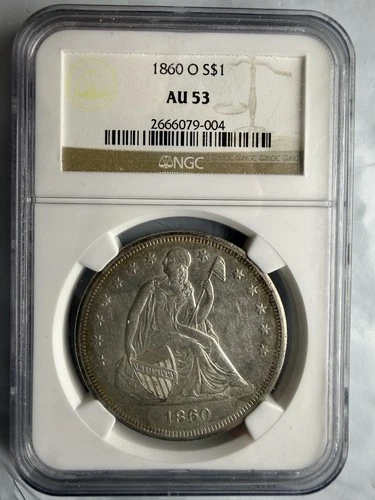 1860-O Seated Liberty Dollar NGC AU53 - Rare Type Clear Details Luster Edge Tone