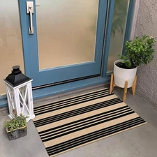 KIMODE 24"x35" Striped Farmhouse Porch Front Door Mat Outdoor Washable Rug