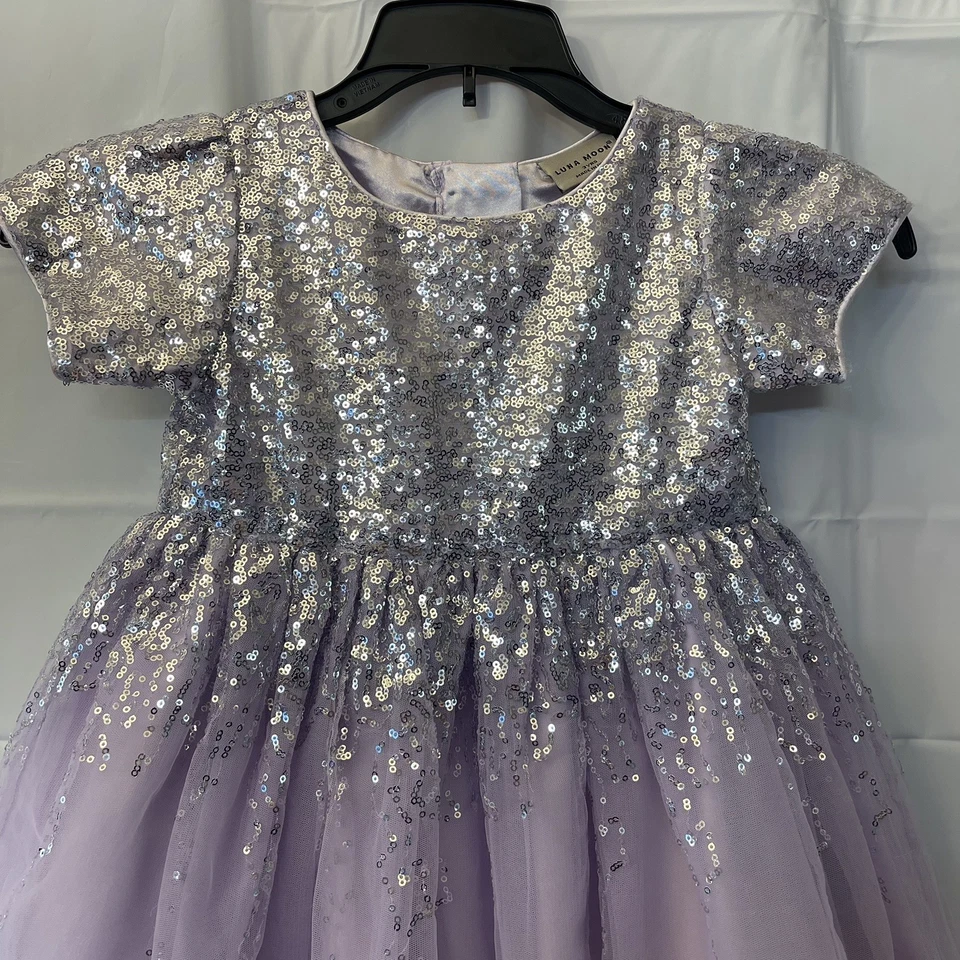 Vestido Luna Moon Niñas 3 T Años Lavanda Tul y Lentejuelas Plateadas Ocasión Especial Foto 2 de 4