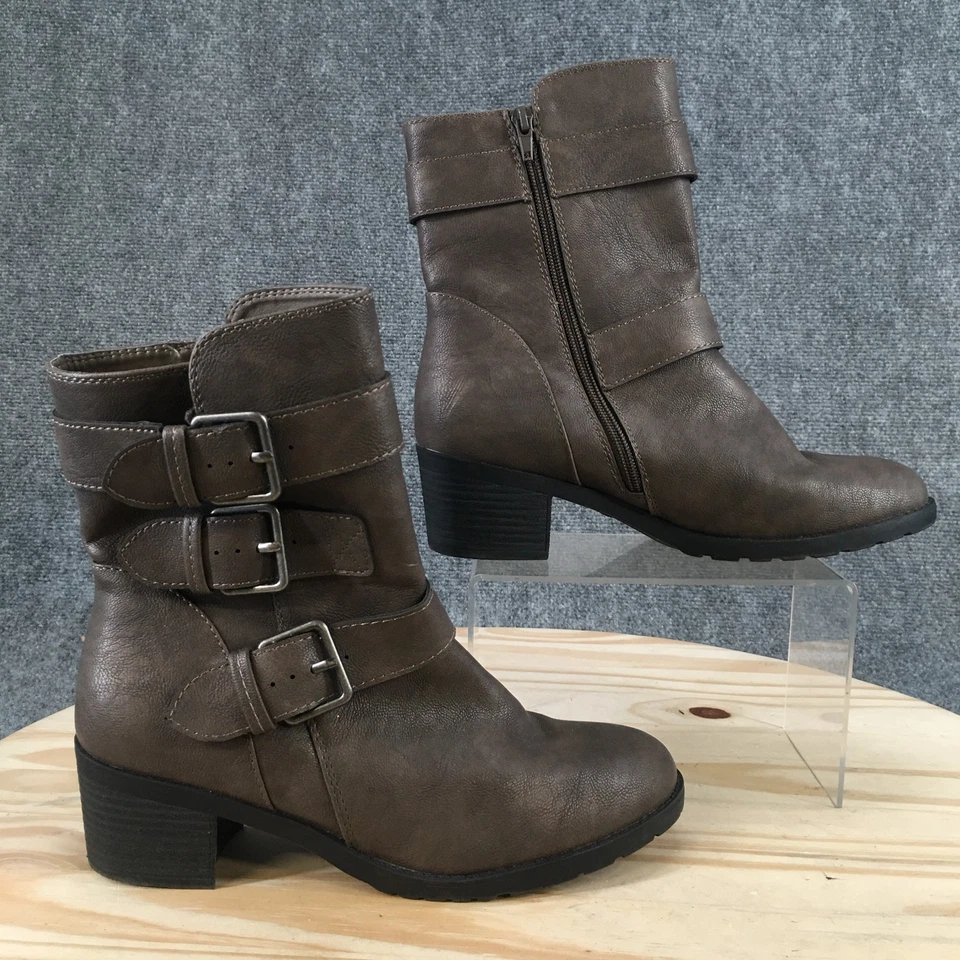 Botas Relativity Mujer 9.5 M Re-Barton Motociclista Marrón Imitación Cuero Tobillo Bloque Foto 2 de 4