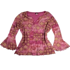 Vtg Y2K 90s Bell Sleeve Paisley Top XL Whimsigoth Fairy Grunge Boho Whimsical