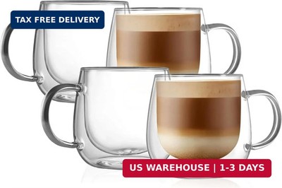 CNGLASS 16oz Double Walled Glass Coffee Mugs(4-pack),Large Clear Coffee Cups wit