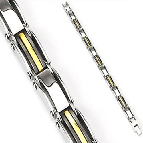 Men Gold IP Black Link Stainless Bracelet Wristband K125 - Picture 1 of 1