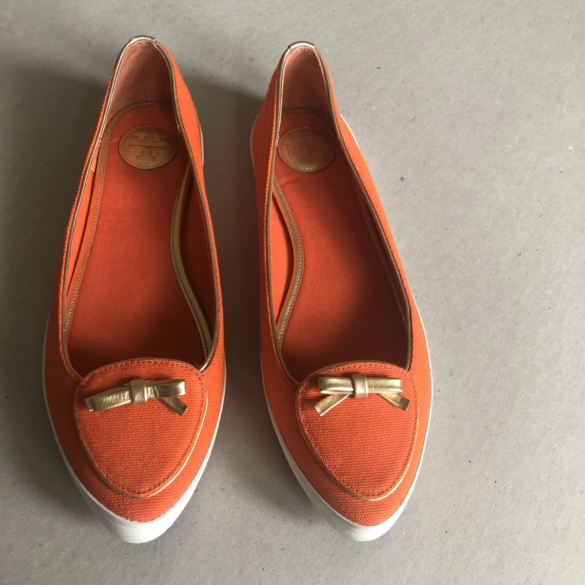 Tory Burch women Dakota Shoes Flats canvas Orange Gold Size 8M eBay