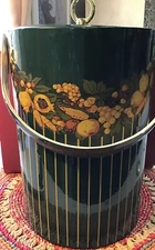 Rare Vintage MCM Georges Briard Tall 11.5” Dark Green Fruit Motif Ice Bucket