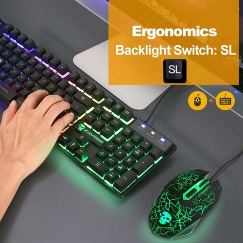 Ergonomic Wired Gaming Keyboard Mouse LED Backlight & 2 Mousepad for PC Laptop - Picture 11 of 26