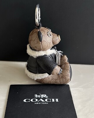 NWT COACH SIGNATURE BEAR WITH MOTO LEATHER JACKET BAG CHARM