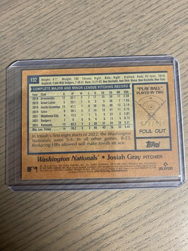 2022 Topps Archives Josiah Gray Rookie Green Parallel 048/125 - Picture 2 of 2