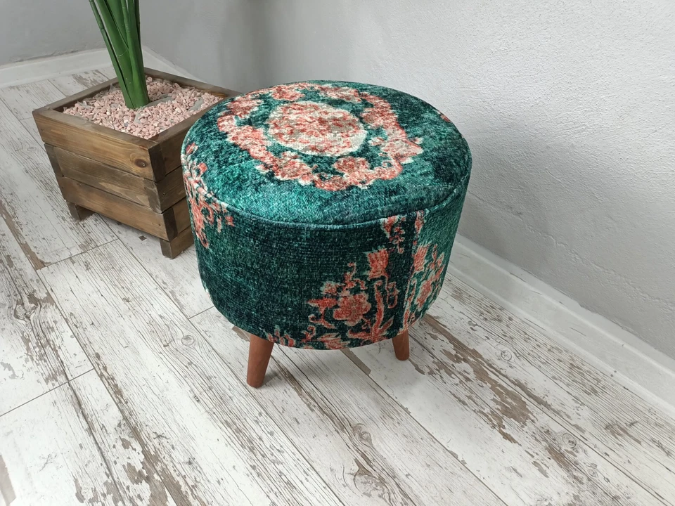 Reposapiés otomano, tocador, trípode, silla verde azulado, silla de entrada Foto 4 de 4